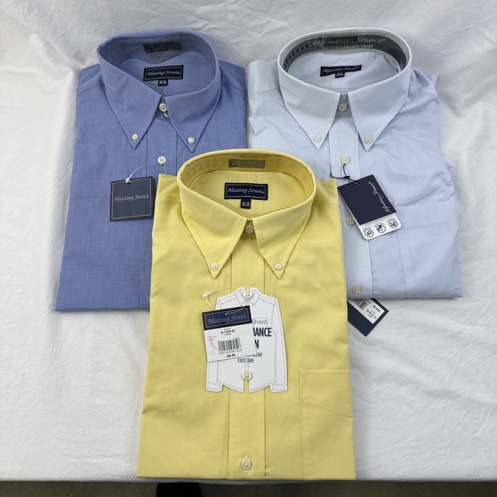 Meeting Street Shirts Bundle Mens 15.5 34/35 Blue Yellow Performance Poplin NWT